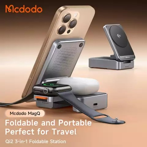 Để Sạc Đa Năng Mcdodo MagQ Qi2 3-in-1 Foldable Charging Station (Kèm cáp sạc C to C)
