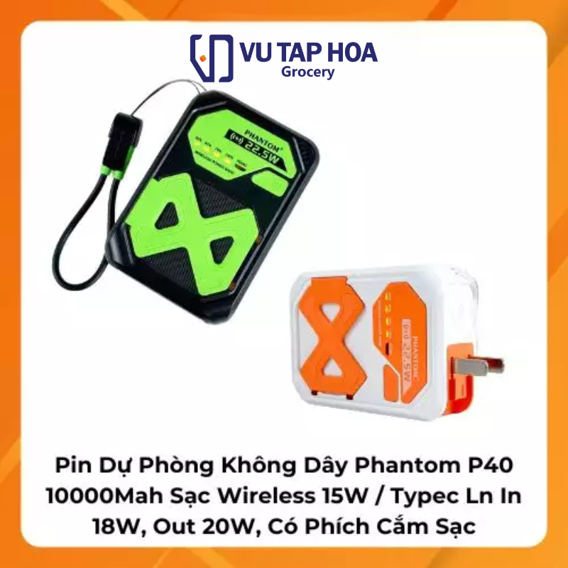 Pin Dự Phòng Phantom P40 10.000Mah Đa Năng Kèm Chân Cắm Điện