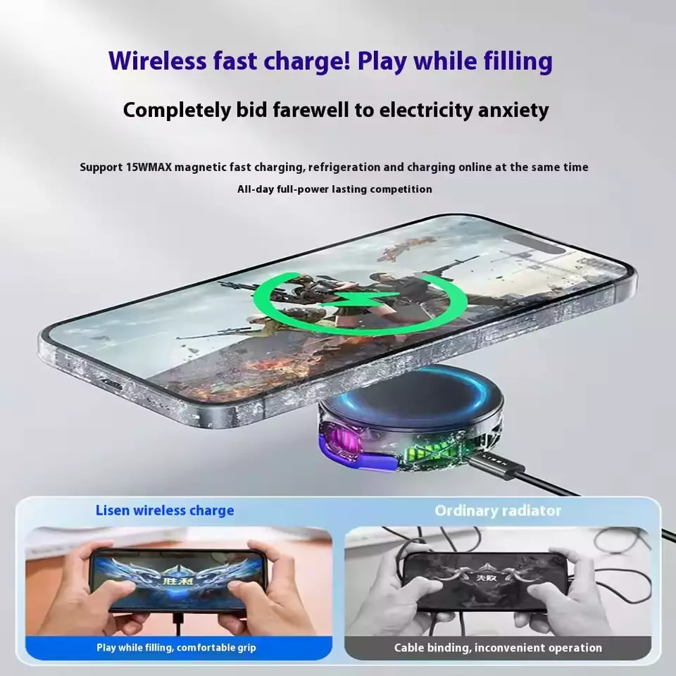 Quạt Tản Nhiệt Điện Thoại Kết Hợp Sạc Nhanh Không Dây 15w Lisen Leeson