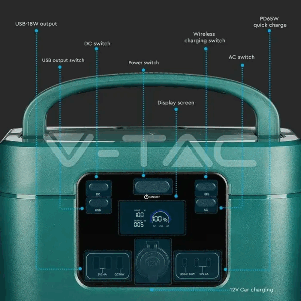 Trạm sạc V-TAC VT-1001 – 1000W, dung lượng 1050Wh (328.300mAh)