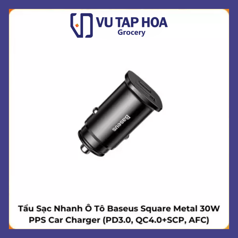 Tẩu Sạc Nhanh Ô Tô Baseus Square Metal 30W PPS Car Charger(PD3.0, QC4.0+SCP, AFC)