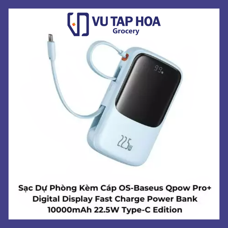 Sạc Dự Phòng Kèm Cáp OS-Baseus Qpow Pro+ Digital Display Fast Charge Power Bank 10000mAh 22.5W Type-C Edition