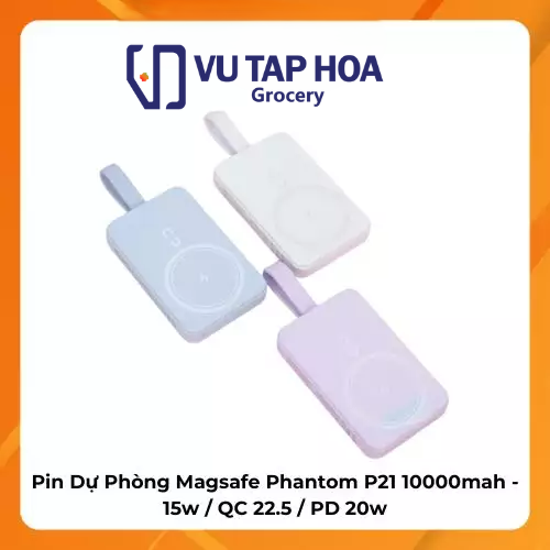 Pin Dự Phòng Magsafe Phantom P21W 10000mah Tích Hợp Cáp Sạc