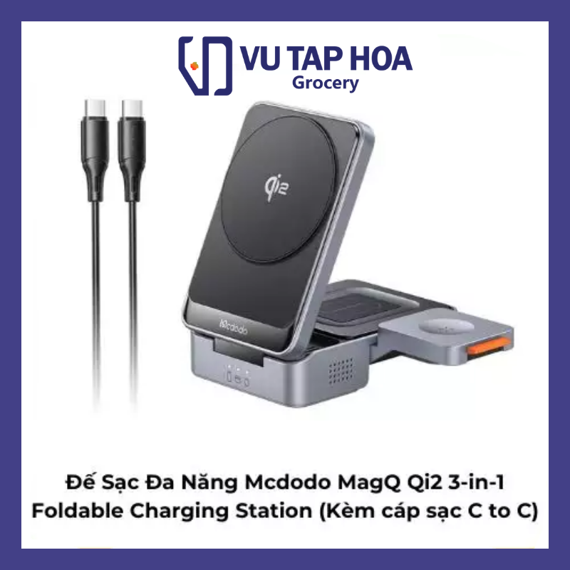 Để Sạc Đa Năng Mcdodo MagQ Qi2 3-in-1 Foldable Charging Station (Kèm cáp sạc C to C)