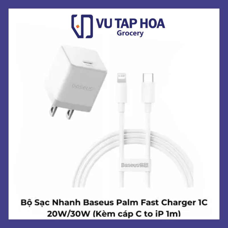 Bộ Sạc Nhanh Baseus Palm Fast Charger 1C 20W30W (Kèm cáp C to iP 1m)