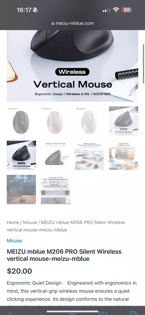 Chuột Công Thái Học Meizu Mblue M206 Pro, Chuột Silent Yên Lặng, 4000 Dpi