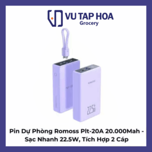 Pin Dự Phòng Romoss Plt-20A 20.000Mah – Sạc Nhanh 22.5W, Tích Hợp 2 Cáp