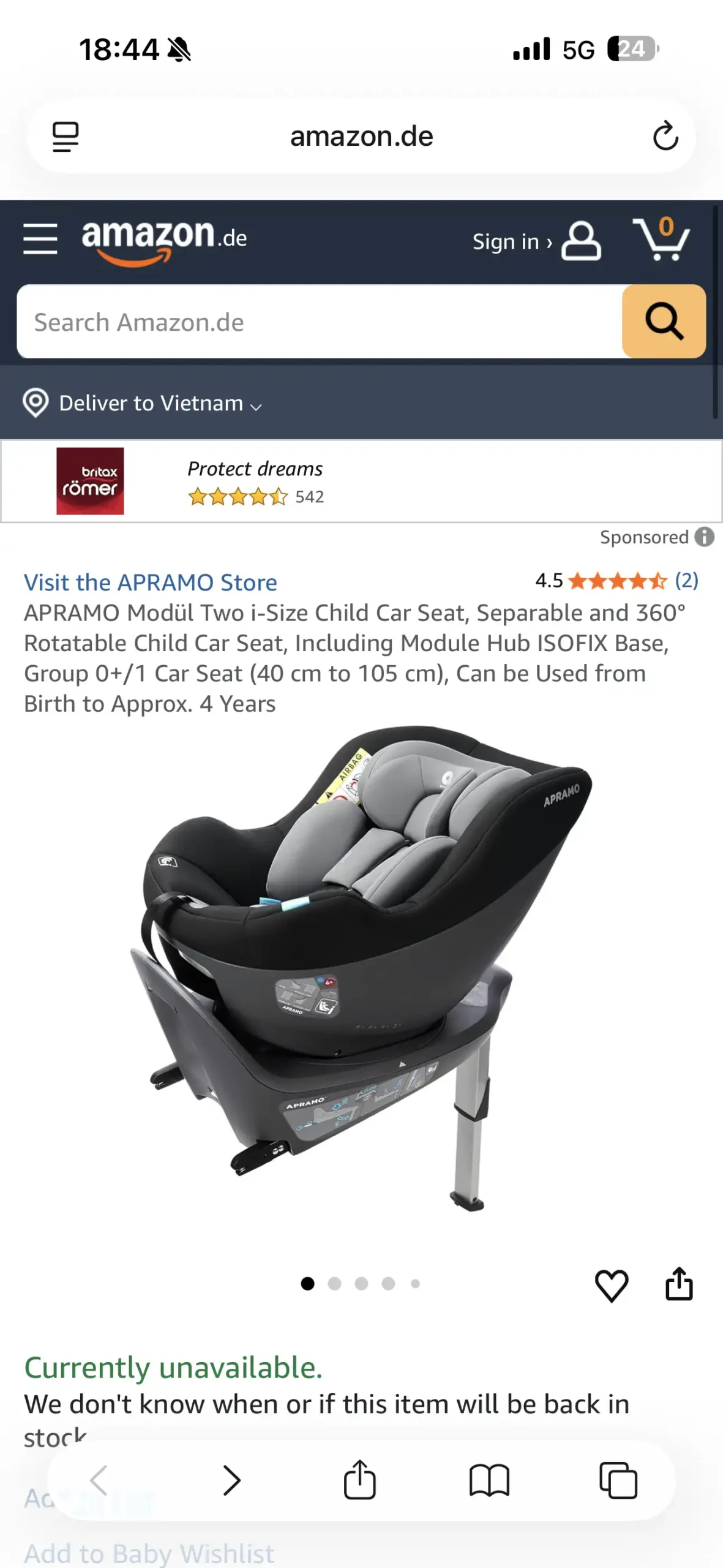 Ghế Ô Tô Trẻ Em APRAMO METRO HUB ( UK ) – Xoay 360°, từ 0 đến 4 tuổi, khoá ISOFIX