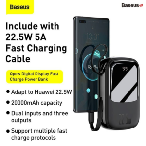 Pin dự phòng 20.000mAh Baseus Qpow sạc nhanh - liền cáp Type C 22.5W và Lightning 20W