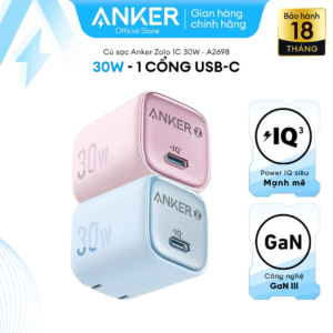 Củ Sạc Nhanh 30W Anker Zolo A2698 1 Cổng Usb-C -New 100% Fullbox, Màu Ngẫu Nhiên