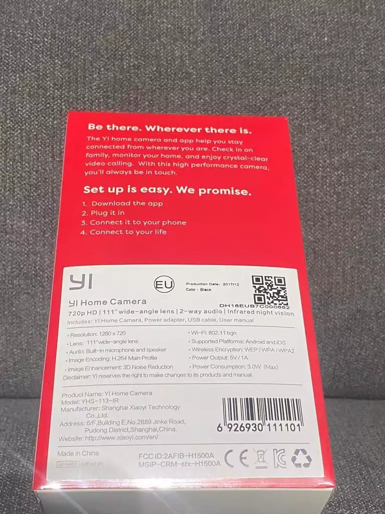 Camera Wifi Xiaomi Yi 720P Home Camera, Bản Quốc Tế - MÀU ĐEN