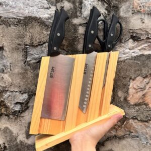 Bộ dao làm bếp 7 món hãng BTSM , có dao chặt , đế cắm dao bằng Gỗ