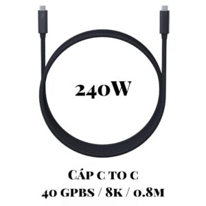 Cáp C to C dây dù , USB 4, 240w , tốc độ 40 Gbps , xuất hình ảnh 8K , dài 0.8m