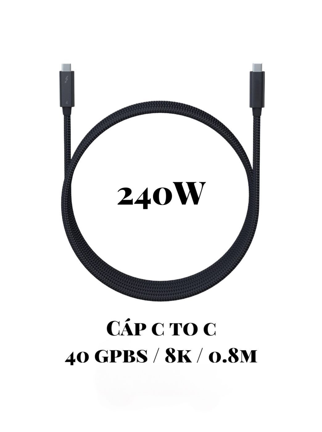 Cáp C to C dây dù , USB 4, 240w , tốc độ 40 Gbps , xuất hình ảnh 8K , dài 0.8m