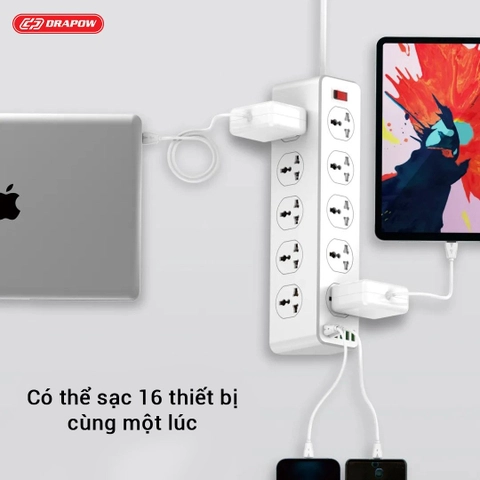 Ổ Cắm Điện Đa Năng Drapow SK28 10 ổ cắm điện 220v + 5 cổng usb A + 1 cổng Type C sạc nhanh PD