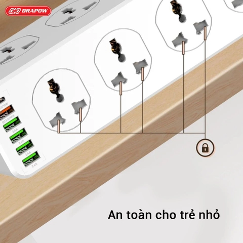 Ổ Cắm Điện Đa Năng Drapow SK28 10 ổ cắm điện 220v + 5 cổng usb A + 1 cổng Type C sạc nhanh PD