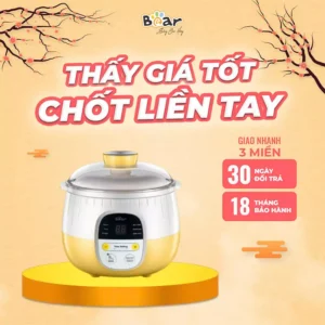 Nồi Nấu Chậm Bear 0.8L Nấu Cháo, Hầm, Hấp, Chưng Yến Giữ Trọn Chất Dinh Dưỡng